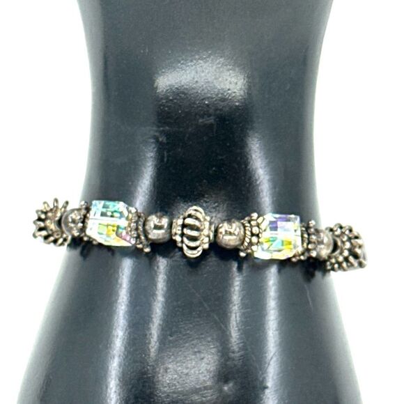 Aurora Borealis Sterling Silver Ball Textured Toggle Bracelet - Picture 1 of 7